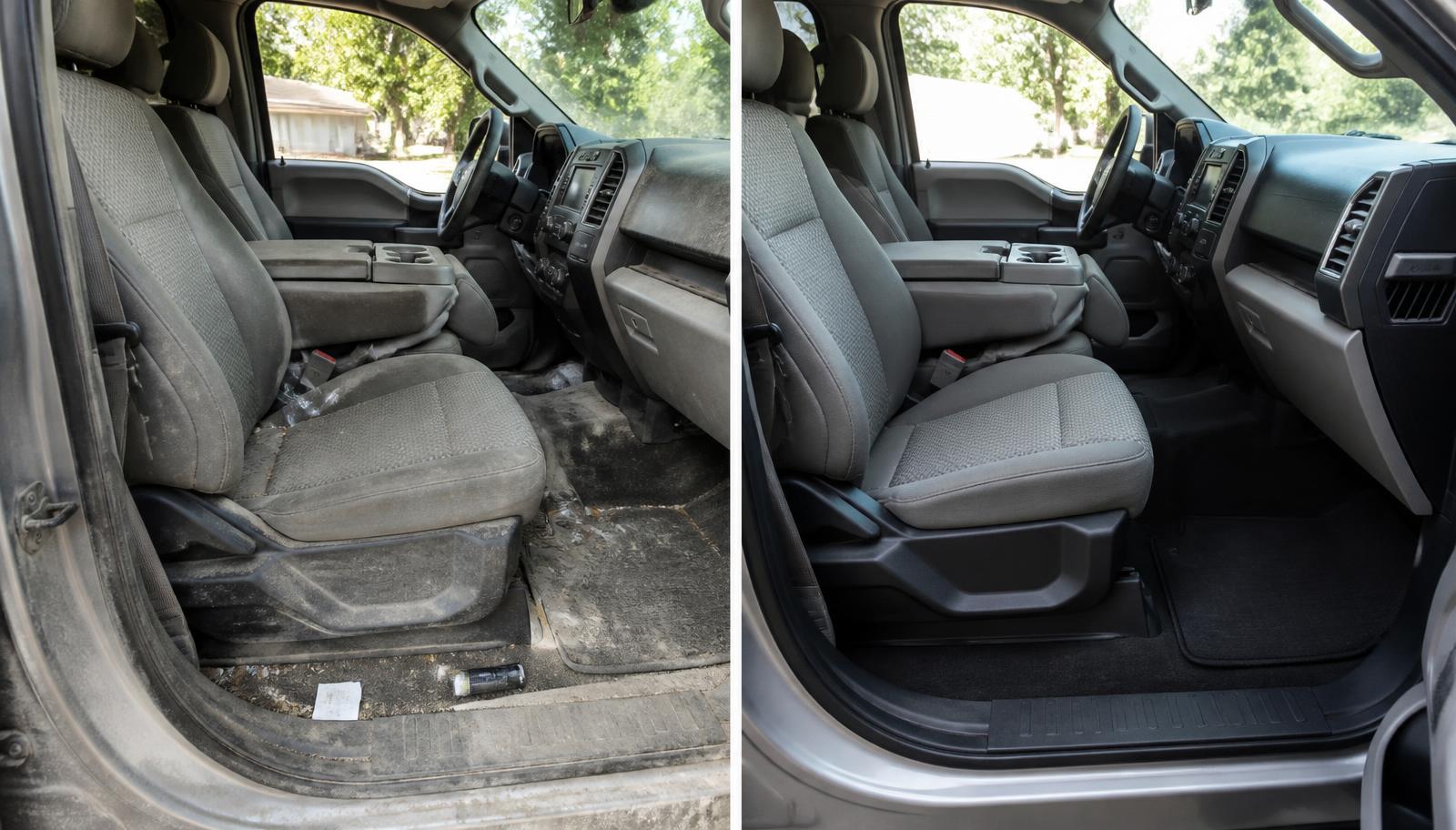 Before and after interior detail on a truck in Oklahoma City